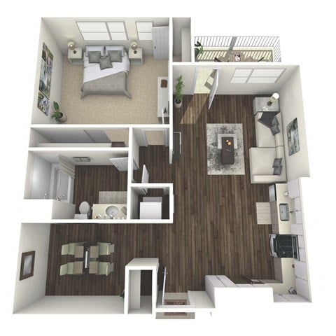 Floor plan for 1 bed, 1 bath, 882 sqft